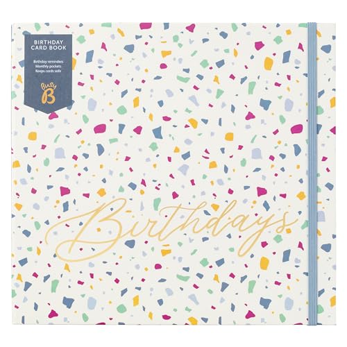 Busy B Terrazzo Birthday Card Book - 13 Storage Pocket File for Storing Greetings Cards with Birthday & Anniversary Reminders, Monthly Pockets & Anniversary Chart - FSC Certified - Measures 21 x 23cm