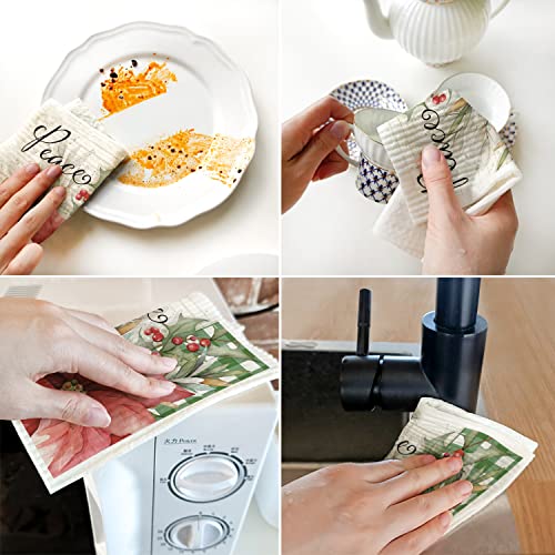 Morigins Hope Peace Joy Swedish Dishcloths Eco Friendly Reusable Sustainable Biodegradable Cellulose Sponge Cleaning Cloths For Kitchen Dish Rags Paper Towel Replacement #TOP3