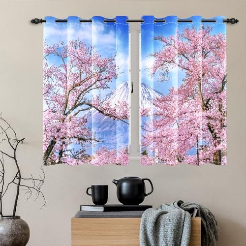 DORCEV Tende per finestre giapponesi con fiori di ciliegio per camera da letto e soggiorno, foresta di ciliegi, romantiche tende oscuranti da cucina, 53,3 x 114,3 cm, 2 pannelli