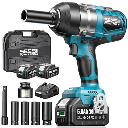 Seesii Cordless Impact Wrench 1/2 inch, High Torque 479 Ft-lbs(650Nm) Brushless Impact Gun,2500RPM w/2x4.0 Battery, 6 Sockets,8 Drill Bits, High Torque Power Impact Driver for Car Home,WH700