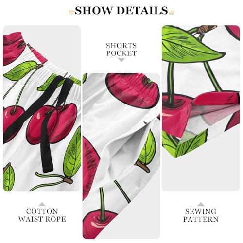 Cherries Leaves White Pajama Shorts for Men Lounge Pants Sleep Lounge Short Men's Separate Bottoms with Pockets, S-XXL4