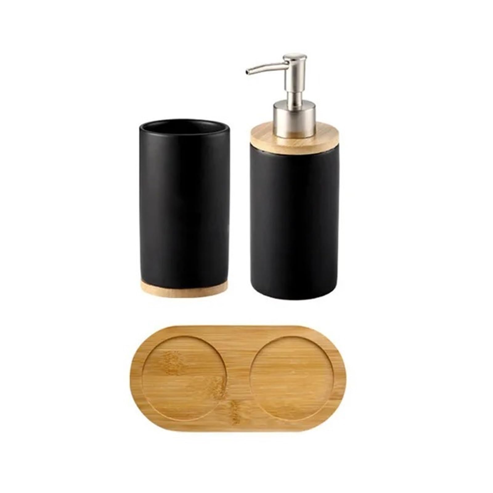 Soap Dispenser Bathroom Accessories Set Soap Dispenser Toothbrush Holder Tumbler Ceramic Household Product(1Cup1Bottle-black)