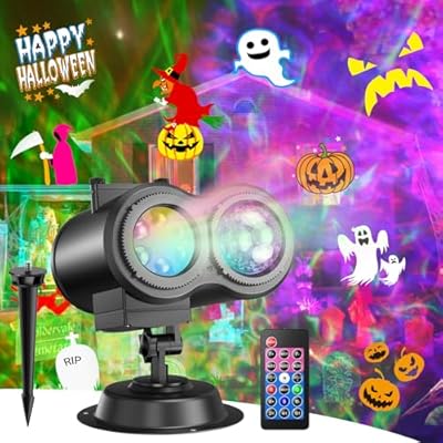 Halloween Projector Lights Outdoor, 19 Patterns Halloween Decorations Outdoor Light with Remote, 3D Ocean Wave Holiday Ghost Projector Lighting for Outside Home Party House Decor Slide Show