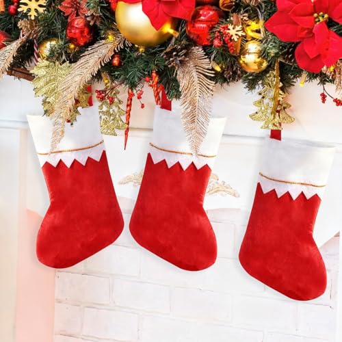12 Stück Nikolausstrumpf, Rot-weiße Weihnachtsstrumpf Nikolausstiefel, Nikolaus Socken, Weihnachtssocken zum Befüllen & Aufhängen für Kamin, Weihnachtsbaum, Wand, Treppe Weihnachtsdeko
