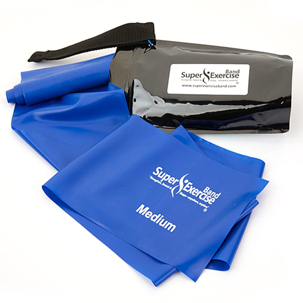 Super Exercise Band (e. MEDIUM STRENGTH BLUE) - 2.1m Long Latex Free Resistance Bands. Your Home Gym Fitness Kit for Strength Training, Physical Therapy, Yoga, Pilates, Chair Workouts. You Choose L...