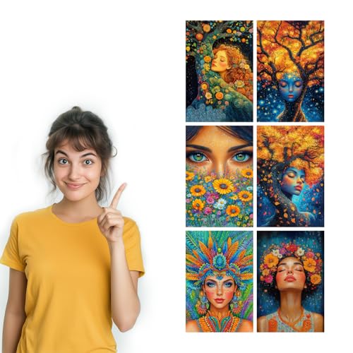 Image of SiddArtify Bohemian Floral Wall Art Prints Set - Colorful Woman Portrait Poster Decor for Living Room Bedroom - 12x18 inch Board Pack of 6