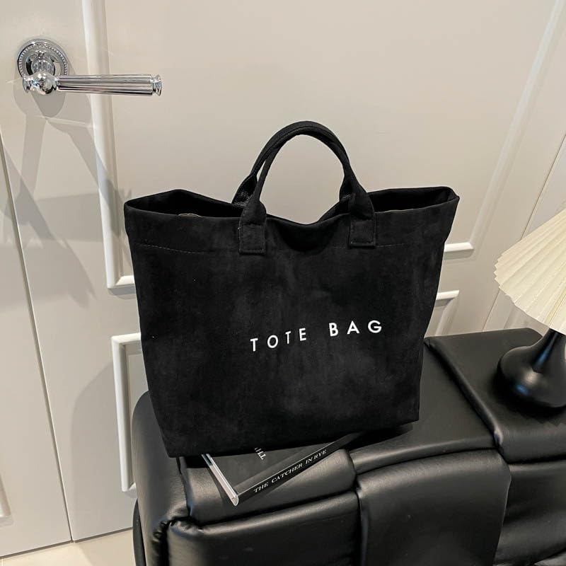 Suede Tote Bag for Women Large Soft Tote Bag for Work Travel Letter Print Hobo Bag Fashion Handbag - Image 4