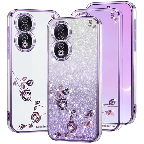 Coque Honor 90 pour femmes et filles avec strass transparent antichoc rose