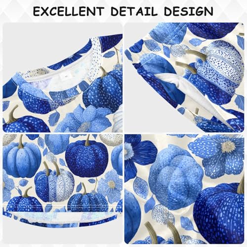 Blue Pumpkins Flowers Fall Soft Pajama Set for All Seasons,Breathable Pjs Long Sleeve Sleepwear,Comfy Loungewear 2 Piece Underwear Set 8T3