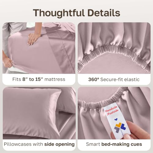 Image of California Design Den 500TC 100% Cotton Split King Sheets Set, Soft Rose | Good Housekeeping Seal, OEKO-TEX Certified, Silky-Soft Sateen Weave, 5pc Set, 15 inch Deep Pockets, For Hot Sleepers, All-Season
