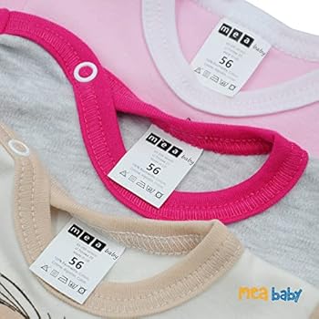 MEA BABY Rompertje voor baby's met lange mouwen, uniseks, in 5-pack, body met opdruk, lange mouwen, voor meisjes en jongens, meisjes, 98 cm
