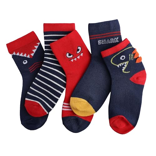 Image of Colourful Socks for Kids, Crew length, Soft Pure Cotton, Lightweight & Breathable, 1 to 9 Years, Pack of 5, Designer socks