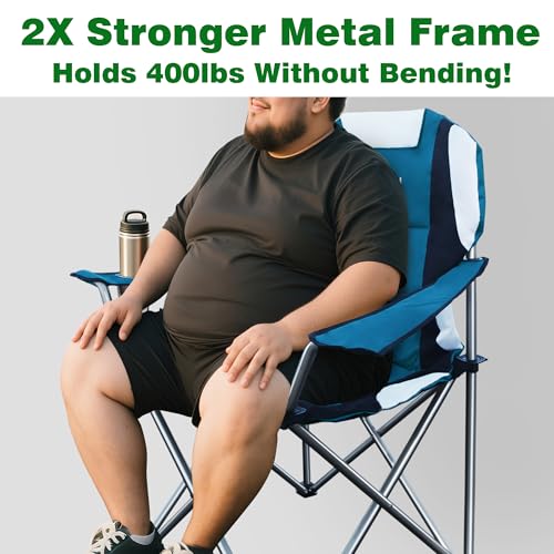 Camabel Folding Camping Chairs Oversized Heavy Duty Padded 400 LBS Beach Chair Portable Outdoor Lawn Chairs with Cup Holder Carry Bag for Sporting Hiking Picnics Fishing Deep Lake Blue - Image 7