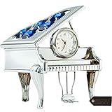 Matashi 24K Silver Plated Vintage Piano Desk Clock- Gift for New Year, Valentines Day for Shelf Desktop Tabletop Clock with a Luxury Gift Box, Silver with Blue Crystals (2.5 x 2 x 3 inches)