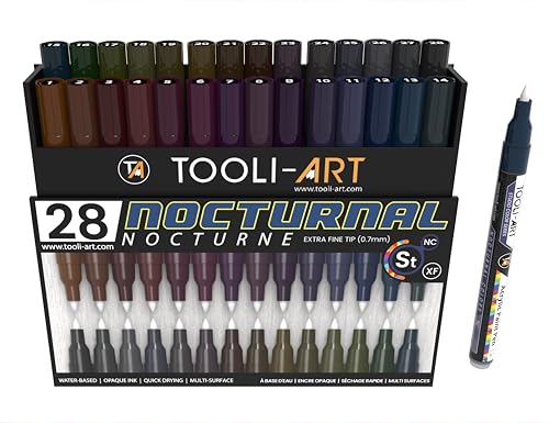 Studio Color Series Lot de 28 marqueurs de peinture acrylique à pointe extra fine de 0,7 mm pour peinture sur roche, verre, tasses, bois, métal, toile, bricolage, détails, non toxique, à base d'eau