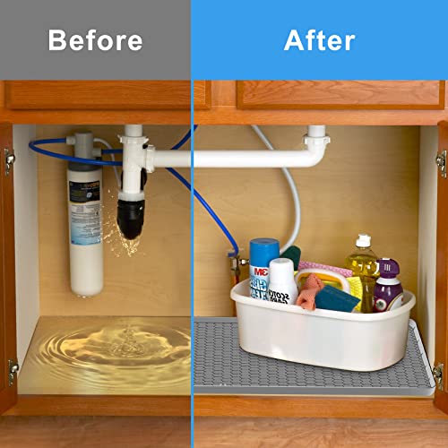 Under Sink Mat, 34"*22"*0.67" Under Sink Mats For Kitchen Waterproof, Cabinet Protector Silicone Mats For Kitchen & Bathroom, Holds Up To 2 Gallon Liquiq(Dark Gray) (Thin860G) #TOP6