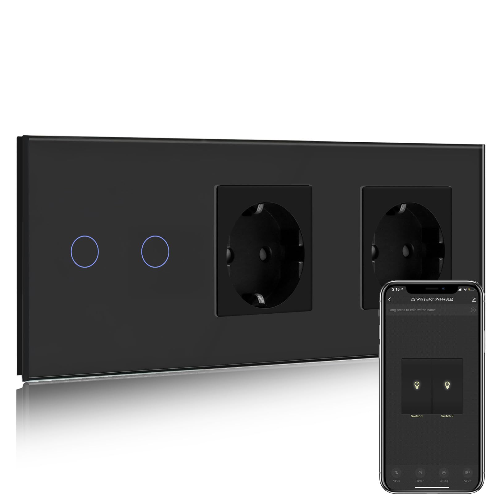 BSEED WLAN-Schalter mit Touchscreen, Wandschalter, WiFi, kompatibel mit Alexa und Google Home, kabelloser Wechselschalter mit Touchscreen (neutrale Zeile erforderlich)