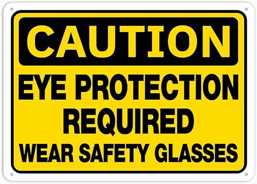 Caution Safety Sign Eye Protection Required Wear Safety Glasses Retro Vintage 8"x12" Metal Tin Sign - Wall Decor for Home Kitchen, Bar, Pub & Restaurant