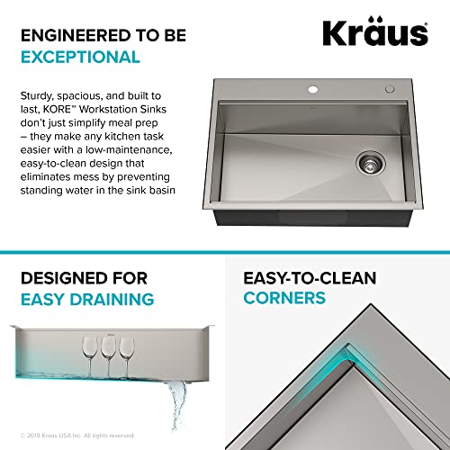 Kraus Kwt310-30 Kore Workstation 30-Inch Drop-In 16 Gauge Single Bowl Stainless Steel Kitchen Sink With Integrated Ledge And Accessories (Pack Of 5) #TOP3
