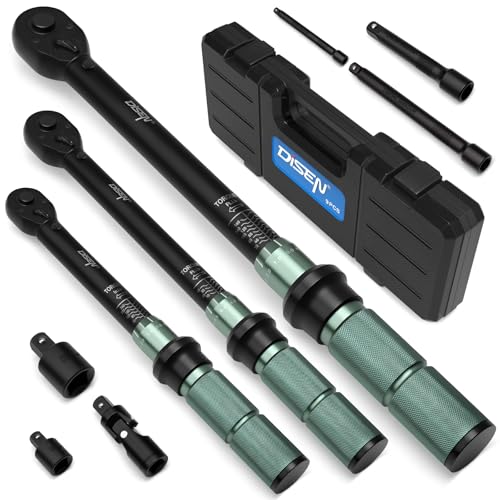 DISEN 9PC Click Torque Wrench Set 1/4" 3/8" 1/2" ±3% Accuracy Storage Box