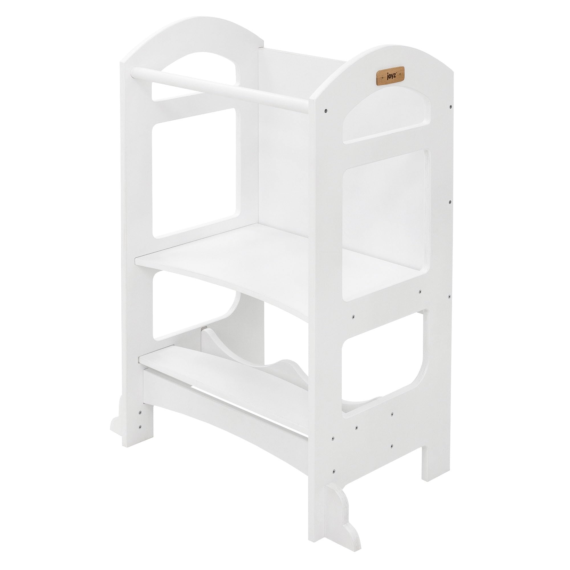 Joyz 2 in 1 Lernturm für Kinder ab 1 Jahr, Montessori Lernstuhl mit Tafel, Weiß, aus Holz, Tritthocker Verwandelbar in Kindertisch und -Stuhl, Hochstuhl Schemel Küchenhelfer Lerntower Learning Tower
