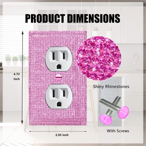 Image of 4 Pcs Shiny Silver Pink Wall Plate Cover Decorative Light Switch Cover Single Toggle Rhinestones Outlet Cover