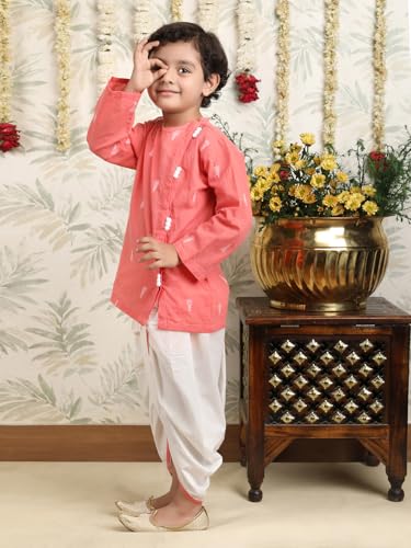 Image of POLKA TOTS 100% Cotton Elegant Traditional Dhoti Kurta Set for Baby Boys | Ultra-soft Cotton Ethnic Dress for Festivals and Weddings | Traditional Angrakha Dress for Kids Boys