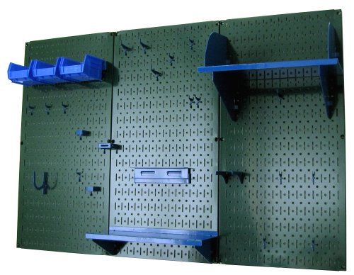Wall Control Pegboard Organizer 4 ft. Metal Pegboard Standard Tool Storage Kit with Green Toolboard and Blue Accessories