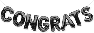 PartyForever CONGRATS Balloons Banner Black Graduation Party Decorations Sign