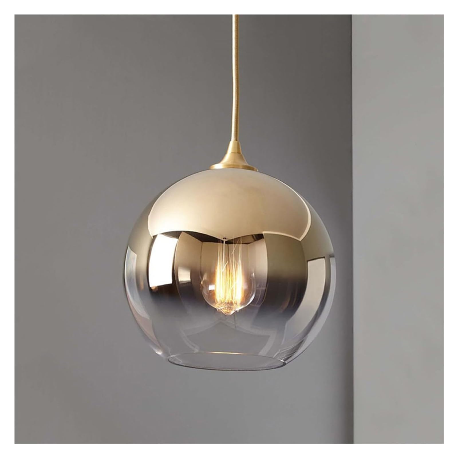 KHUKHU Modern Globe Pendant Light Mid Century Single Pendant Light Kitchen Island Metal Adjustable Hanging Light Fixture for Living Room Kitchen Island(Gold,20CM)