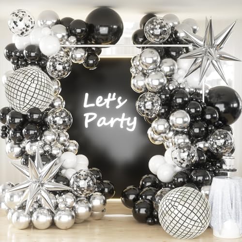 KARLURE Black Silver Balloons Arch Kit Garland with Disco Ball Balloons