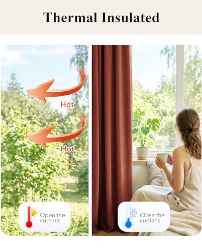 Image of Rust Red Velvet Curtains for Christmas Decor, W52 x L90, 2 Panels | Back Tab 300GSM Soft Velvet, Room Darkening, Privacy Vintage Drapes, Thermal Insulated, Window Panels for Living Dining Room