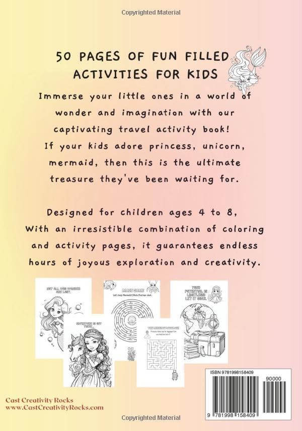 Princess, Unicorn, Mermaid Cute Portable Travel Activity Book For Young Girls Age 4 - 8: Perfect for Road Trips, Airplane Activities, & Beyond! ... Messages, Drawing Pages and more... image 3