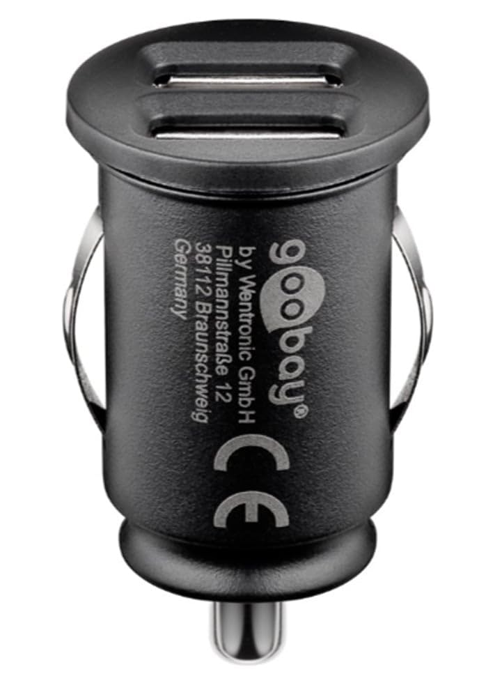 Goobay 58912 Podwójna ładowarka samochodowa USB, 3,1 A, czarna, średnica 25,2 mm, długość 44,4 mm