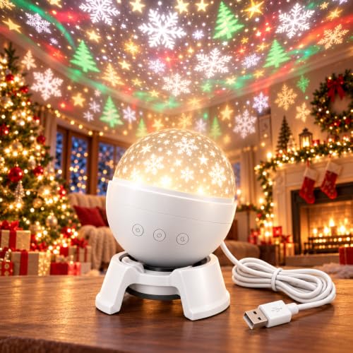 Christmas Projector Lights Indoor with 16 Holiday Scenes, Plug and Play HD Christmas Projector 360 Degree Adjustable USB Powered Night Light for Home Office Holiday Decor - image 1