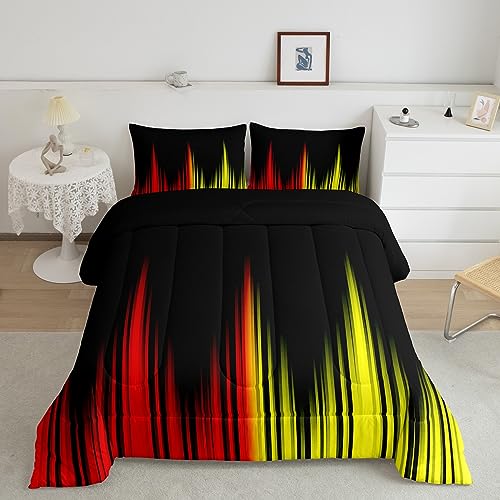 Image of Red, Yellow & Black Comforter Set - Full Size, Kids Boys Girls Ombre Striped Duvet Set 3Pcs