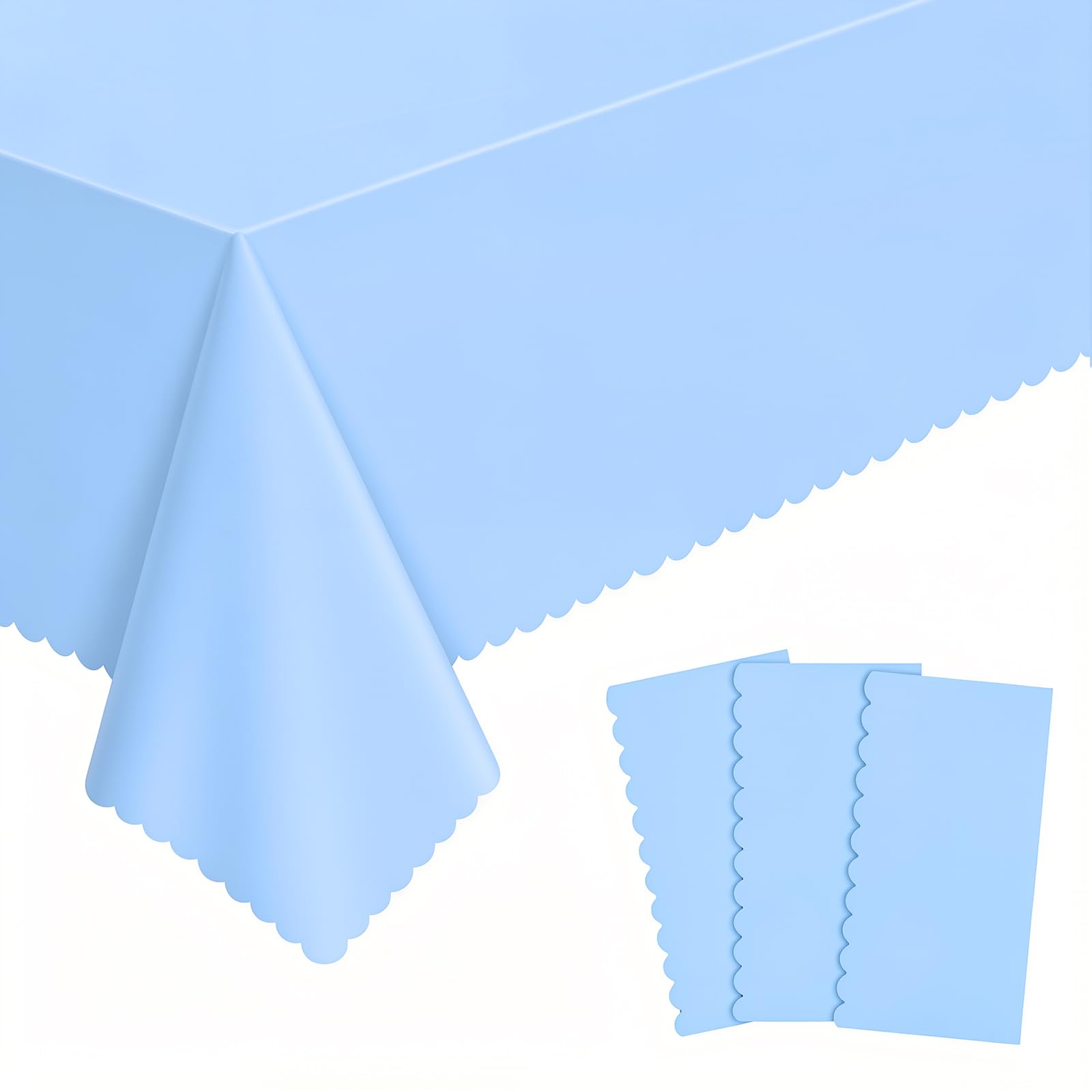 NatNarr 3 Pack Light Blue Tablecloths, 274×137cm Blue Scalloped Tablecoth for Rectangle Table Waterproof Disposable Table Cover for Wedding Birthday Baby Shower Garden