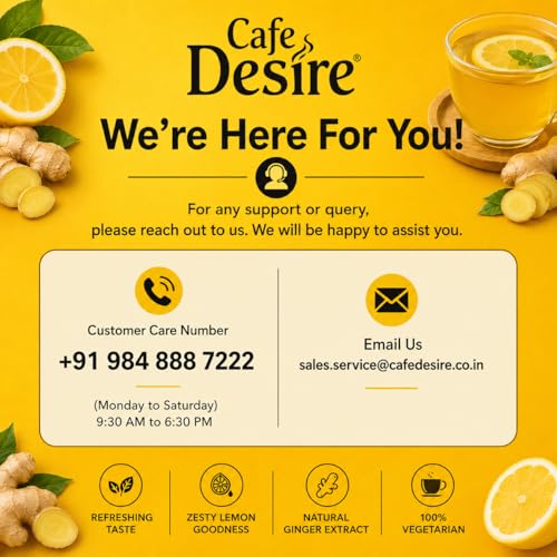 Image of Cafe Desire I Drink Success Lemon Ginger Tea Premix 1 kg | Instant Black Tea with Lemon & Ginger | Makes 100 Cups | Just Add Hot Water | Beverage Premix for Office Home & Vending Machine - CD167
