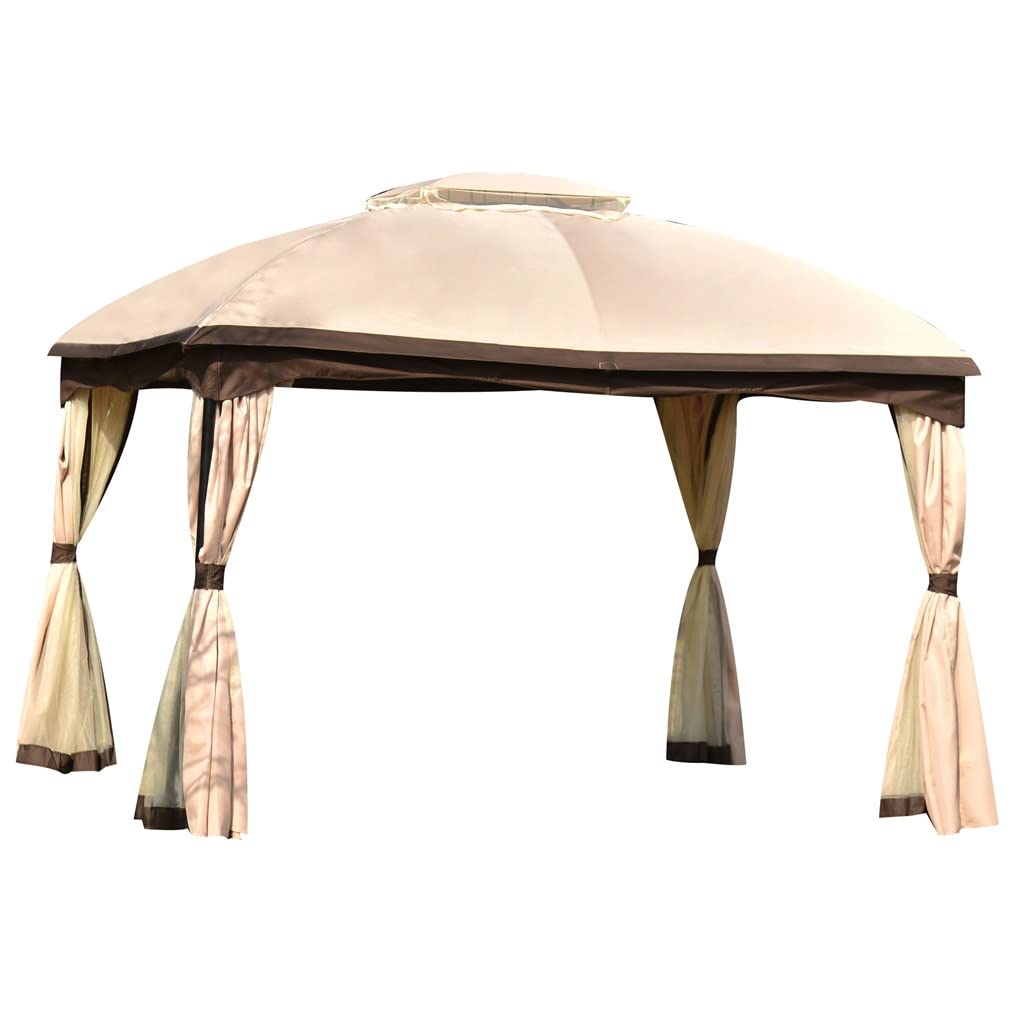 LUKEO 9.8 Ft. W X 11.8 Ft. D Patio Outdoor Gazebo, Double Roof Soft Canopy Garden Backyard Gazebo with Netting