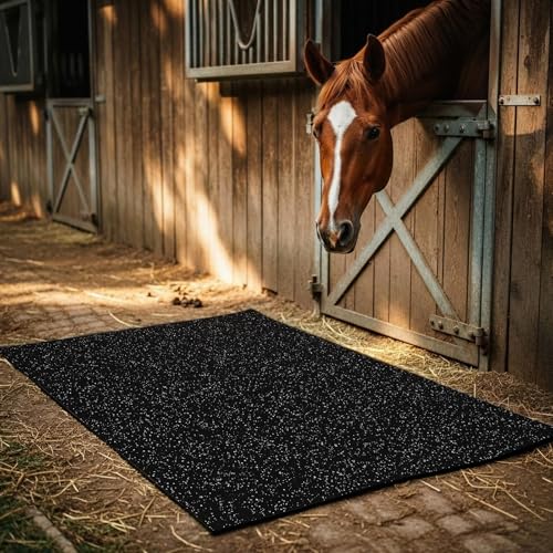 Klyyo Clyro Heavy Duty Rubber Horse Stall Mats 4 x 6 ft Large Waterproof Non Slip Horse Stable Mat Washable Easy to Clean for Livestock Barn Farm Shed Kennels Garages Black (4.1 x 6 ft)