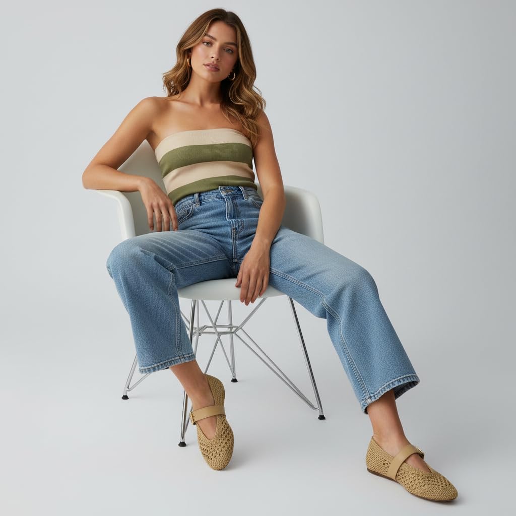 CUSHIONAIRE Gabby Woven Mary Jane Ballet Flats for Women, Comfortable Dressy Flat Shoes with Adjustable Gold-Tone Buckle and Memory Foam Cushioning