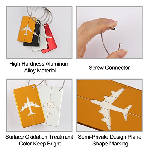 Luggage Tags For Suitcases, Aluminium Metal Travel Bag Tag With Stainless Steel Loop For Travel, 4 Pack Luggage Tags, Baggage Identifier (Mixed Colors) #TOP3