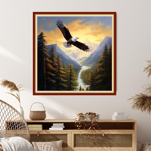 Image of Dimxvean Stamped Cross Stitch Kits,Cross Stitch Kits for Adults Beginners,Embroidery Kits Full Range of Cross Stitch Stamped Kits Needlepoint Kits Cross Stitch Patterns-Flying Eagle 18x18 inch
