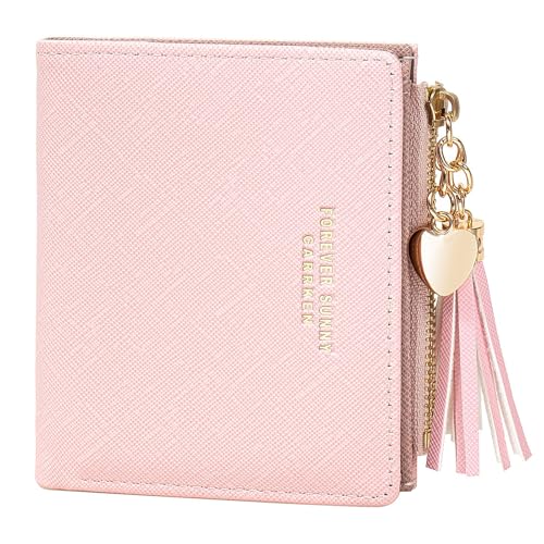 Carteira feminina bonita, elegante, longa, fina, porta-cartões, minimalista, porta-moedas, borlas finas, com zíper, carteiras de embreagem para meninas e mulheres, Z - rosa, L, Carteira pequena