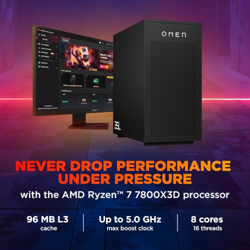 Image of HP Omen 35L Gaming Desktop, AMD Ryzen 7 7800X3D, 16GB NVIDIA GeForce RTX 5060 Ti (32 GB DDR5, 1TB SSD) Win11, M365 Basic(1yr)*MSO 2024, Black Stealth, 14.5kg, GT17-0002in