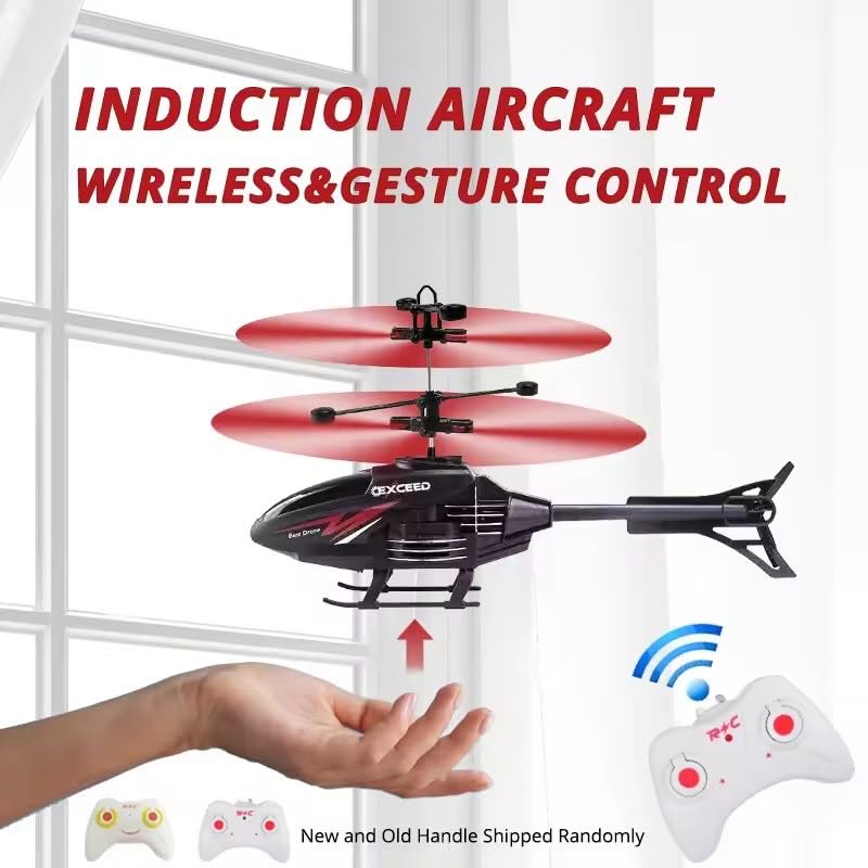 Image of Flying RC Helicopter Toy for Kids - Hand Induction & Gravity Sensor - Rechargeable with Remote Control - Indoor & Outdoor Use - Multicolor (Ages 4+)