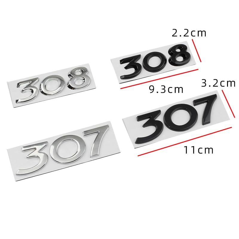 Autocollant Logo Peugeot 307 - Badge Coffre/volant Argenté, Décoration Extérieure, Haute Qualité, Facile à Coller