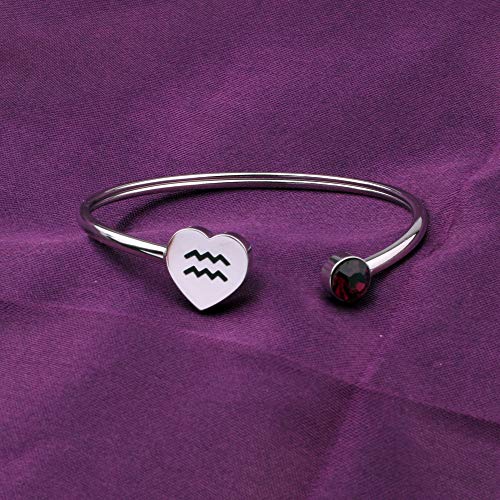 Image of Zodiac Birthstone Bracelet Jewelry Open Cuff Bracelet with Birthstone Birthday Gift for Her (Aquarius)