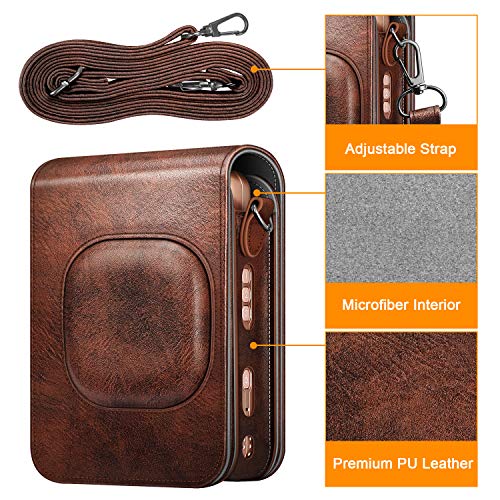 Fintie Carrying Case For Fujifilm Instax Mini Liplay Hybrid Instant Camera - Premium Vegan Leather Portable Bag Cover With Removable Strap (Brown) #TOP1