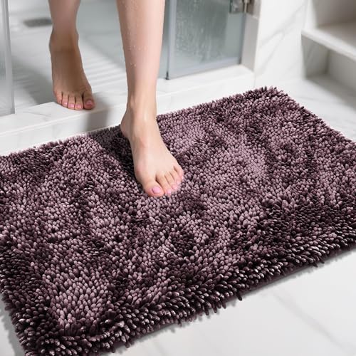 Image of Yimobra Large Bathroom Rug Non Slip 36x24 Inch, Extra Thick Soft Absorbent Chenille Bath Mat, Machine Washable Bath Rugs for Bathroom Floor, Tub and Shower, Home Decor Accessories, Purple Grey